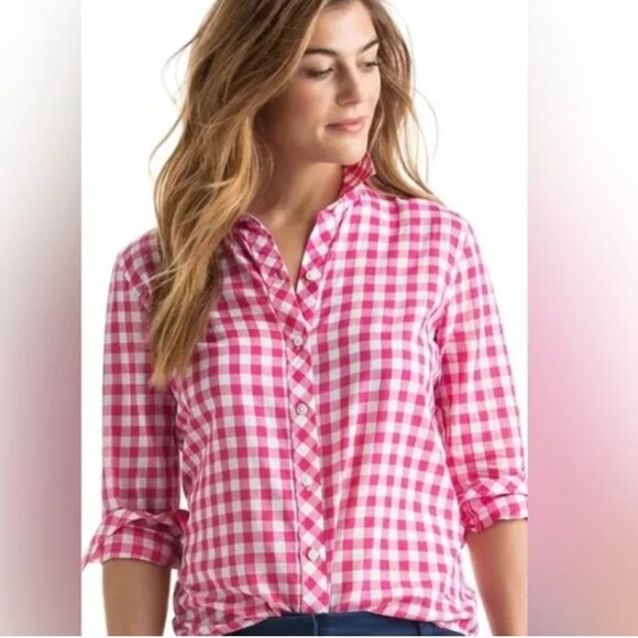 J. Crew "The Perfect Shirt" In Pink/White Gingham Plaid. Sz M - Picture 1 of 6
